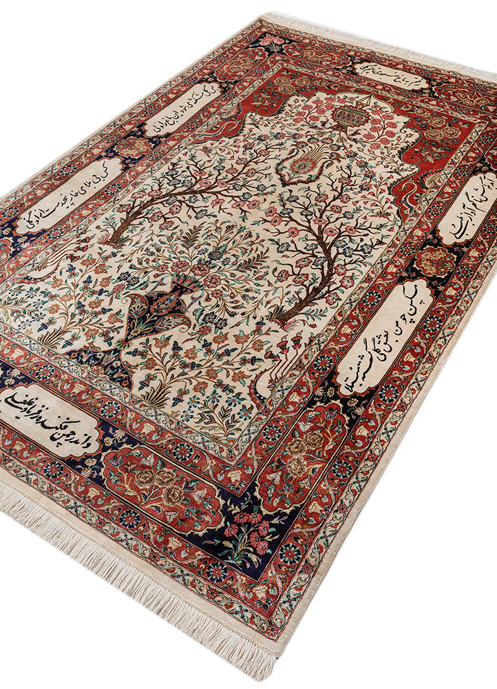 gulmarg red and orange silk hand knotted Rug - FoldShot