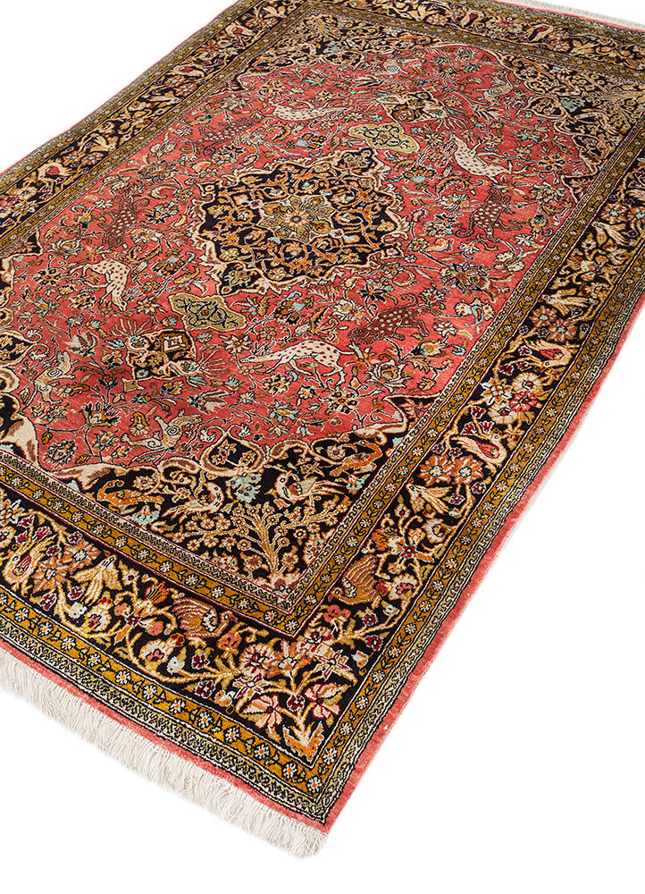 gulmarg red and orange silk hand knotted Rug - FoldShot gulmarg red and orange silk hand knotted Rug - FoldShot