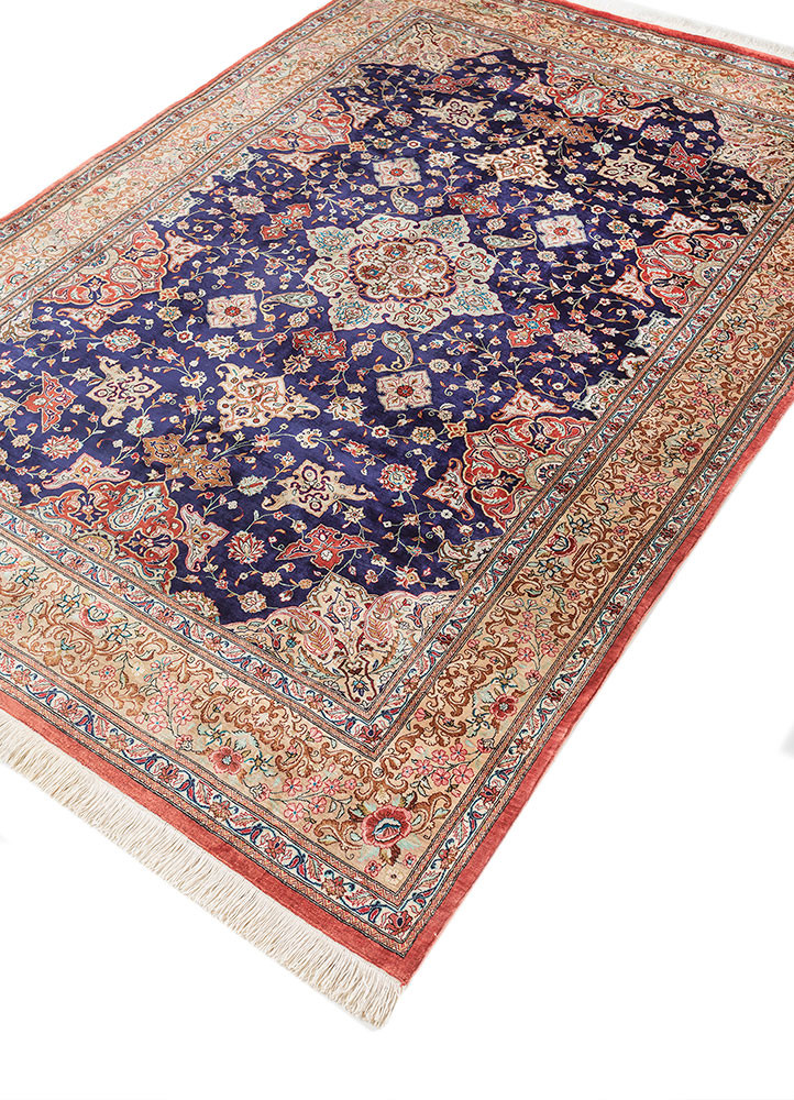 gulmarg red and orange silk hand knotted Rug - FoldShot gulmarg red and orange silk hand knotted Rug - FoldShot