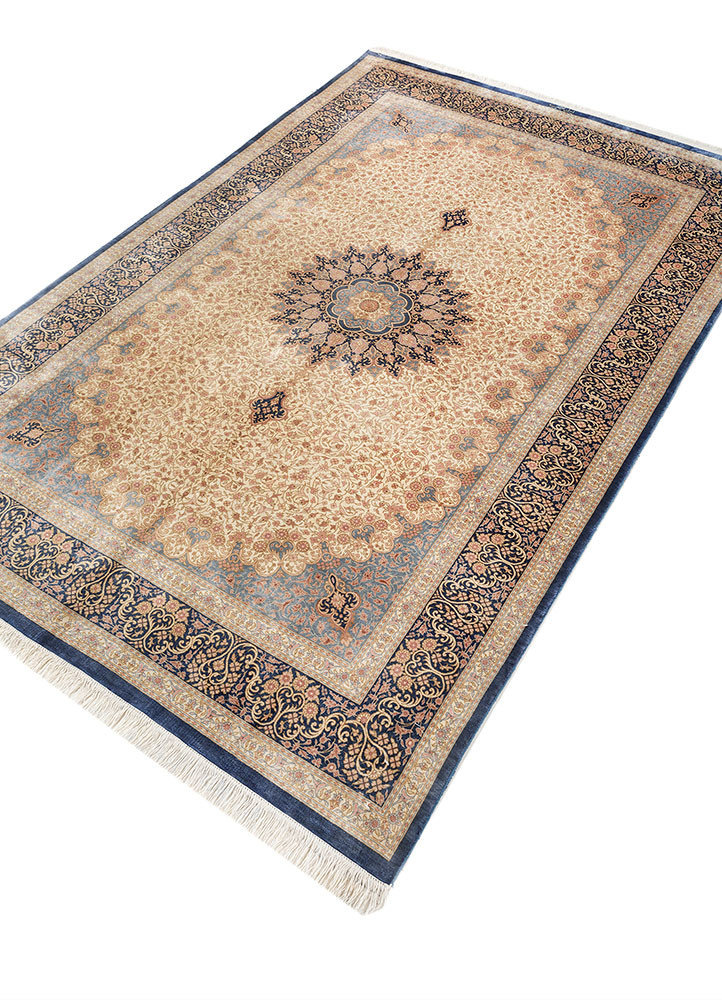 gulmarg blue silk hand knotted Rug - FoldShot gulmarg blue silk hand knotted Rug - FoldShot