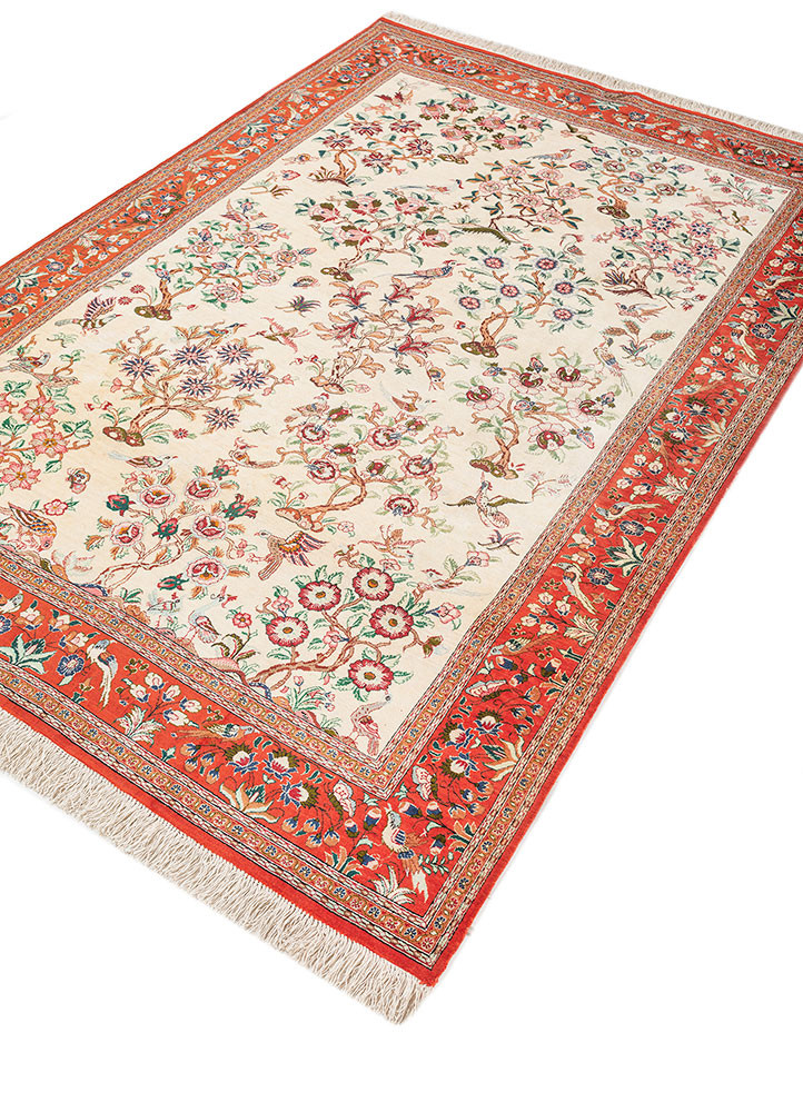 gulmarg red and orange silk hand knotted Rug - FoldShot gulmarg red and orange silk hand knotted Rug - FoldShot