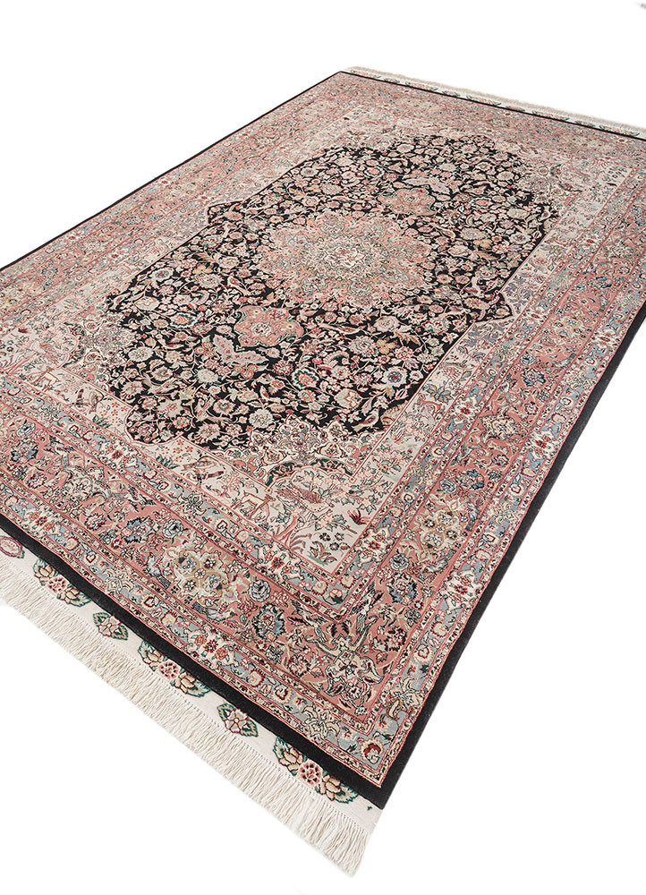 aalam red and orange wool and silk hand knotted Rug - FoldShot