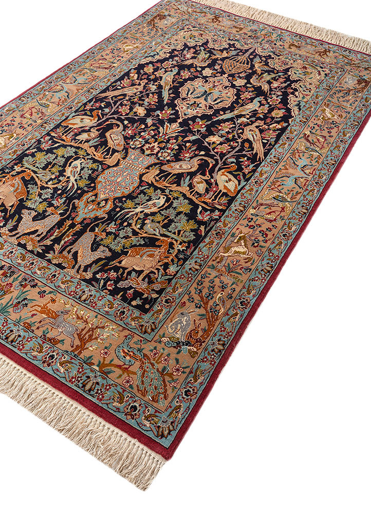 aalam blue wool and silk hand knotted Rug - FoldShot aalam blue wool and silk hand knotted Rug - FoldShot