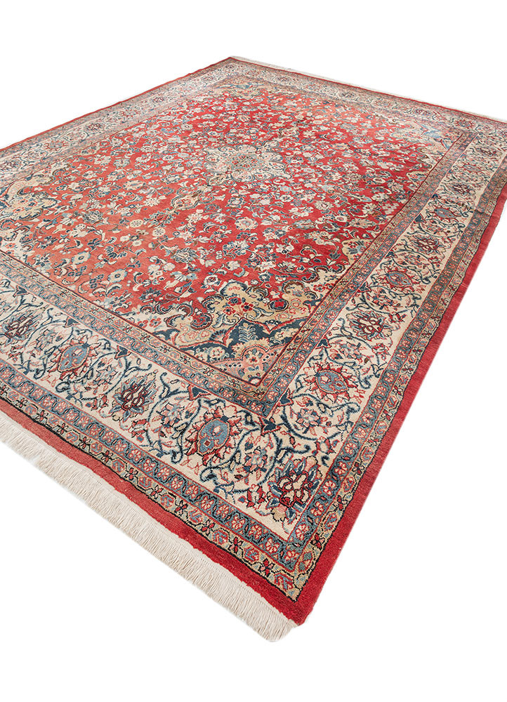 aalam red and orange wool hand knotted Rug - FoldShot aalam red and orange wool hand knotted Rug - FoldShot