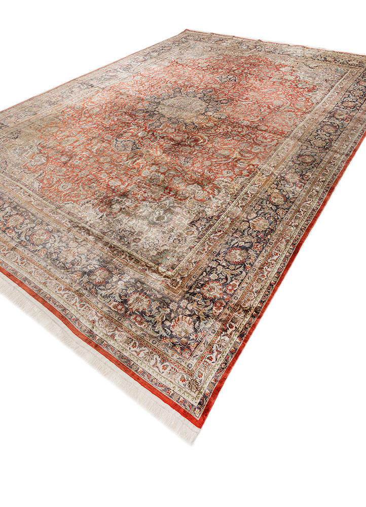 gulmarg red and orange silk hand knotted Rug - FoldShot gulmarg red and orange silk hand knotted Rug - FoldShot