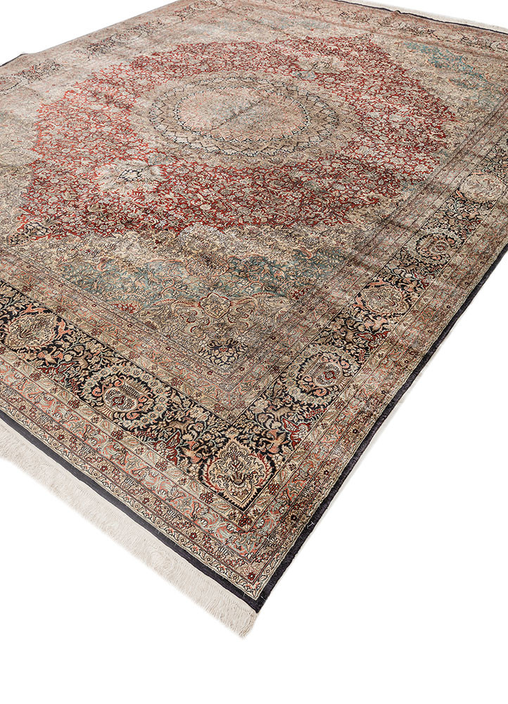 gulmarg red and orange silk hand knotted Rug - FoldShot