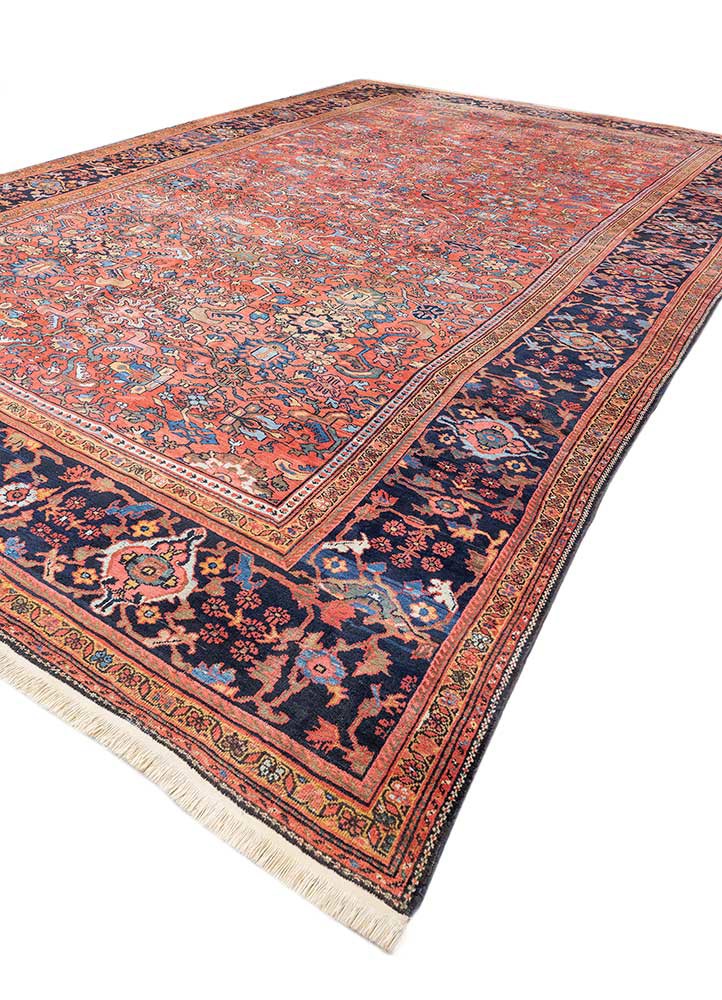 aalam red and orange wool hand knotted Rug - FoldShot