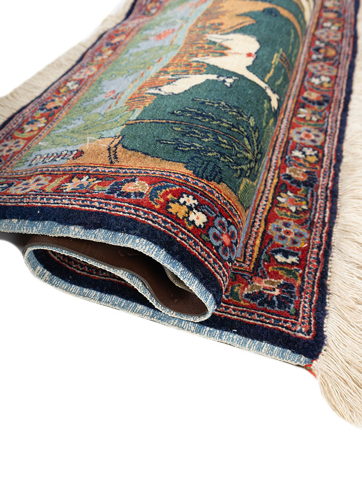 aalam blue wool hand knotted Rug - FoldShot