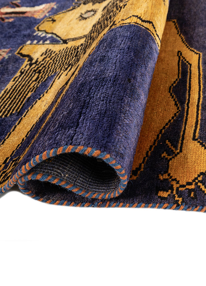 aalam blue wool hand knotted Rug - FoldShot