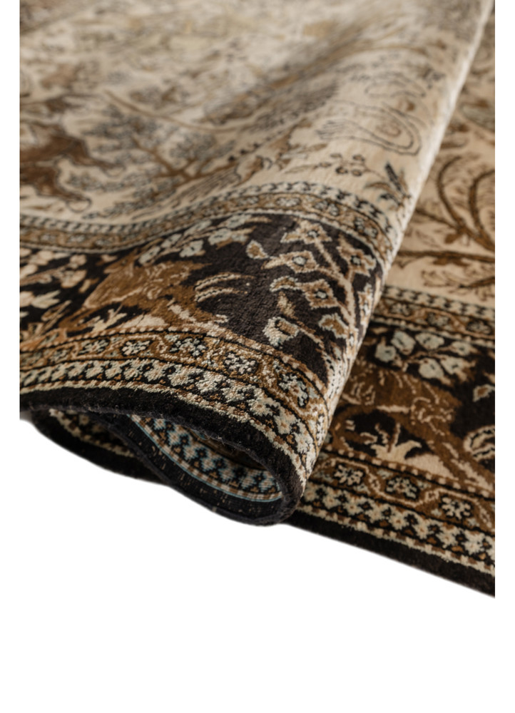aprezo beige and brown silk hand knotted Rug - FoldShot aprezo beige and brown silk hand knotted Rug - FoldShot