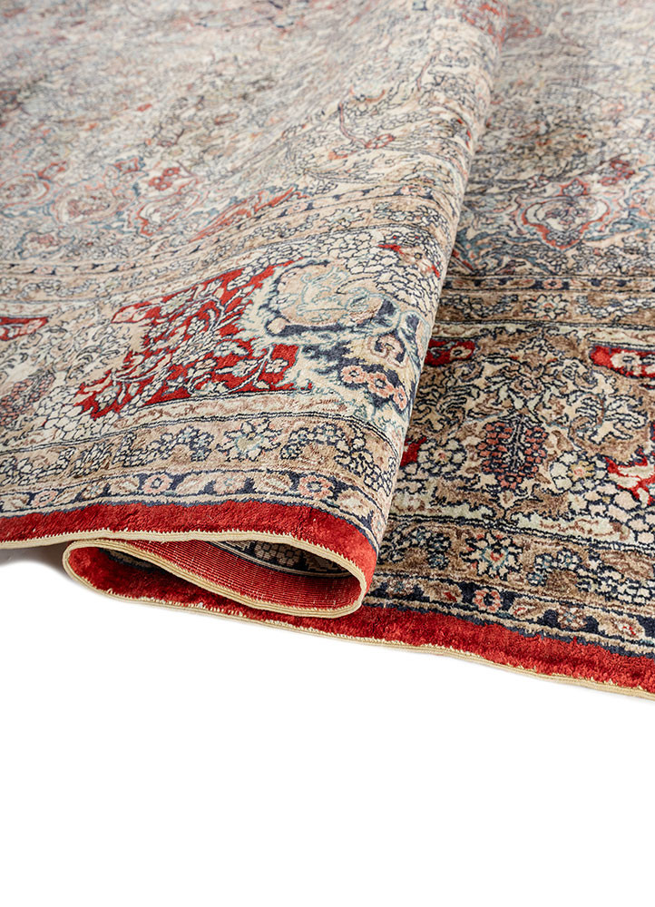 gulmarg red and orange silk hand knotted Rug - FoldShot