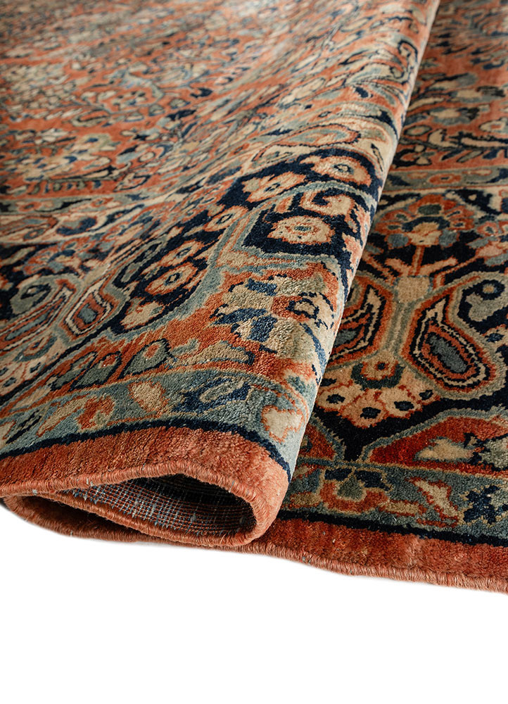 aalam red and orange wool hand knotted Rug - FoldShot