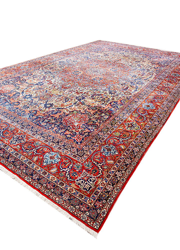 aalam red and orange wool hand knotted Rug - FoldShot