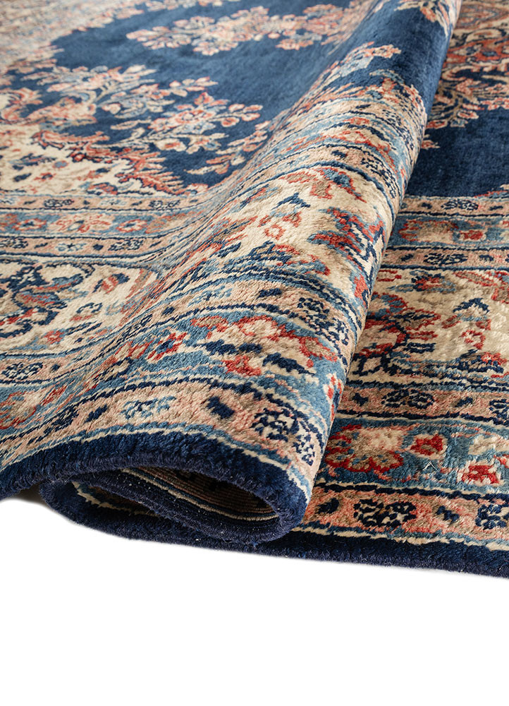 aalam blue wool hand knotted Rug - FoldShot aalam blue wool hand knotted Rug - FoldShot