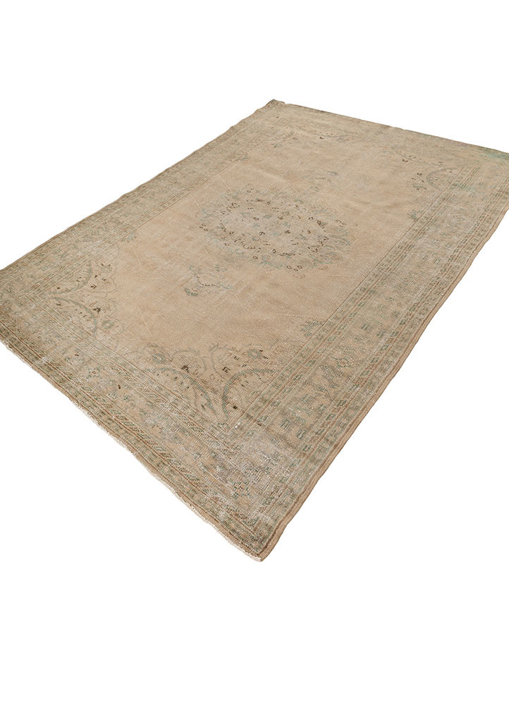 vintage beige and brown wool hand knotted Rug - FoldShot vintage beige and brown wool hand knotted Rug - FoldShot