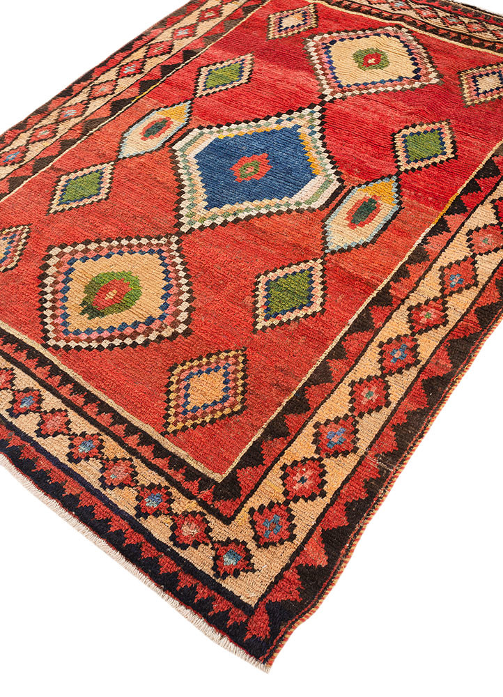 nuray red and orange wool hand knotted Rug - FoldShot