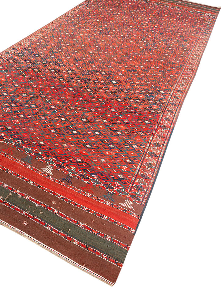 aalam red and orange wool flat weaves Rug - FoldShot