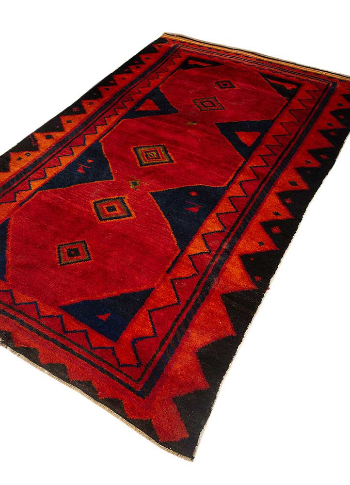 nuray red and orange wool hand knotted Rug - FoldShot