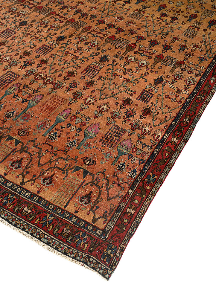 aalam red and orange wool hand knotted Rug - FoldShot aalam red and orange wool hand knotted Rug - FoldShot