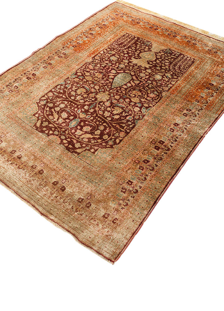 gulmarg beige and brown silk hand knotted Rug - FoldShot gulmarg beige and brown silk hand knotted Rug - FoldShot