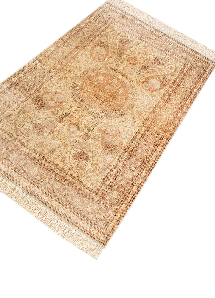 gulmarg red and orange silk hand knotted Rug - FoldShot gulmarg red and orange silk hand knotted Rug - FoldShot