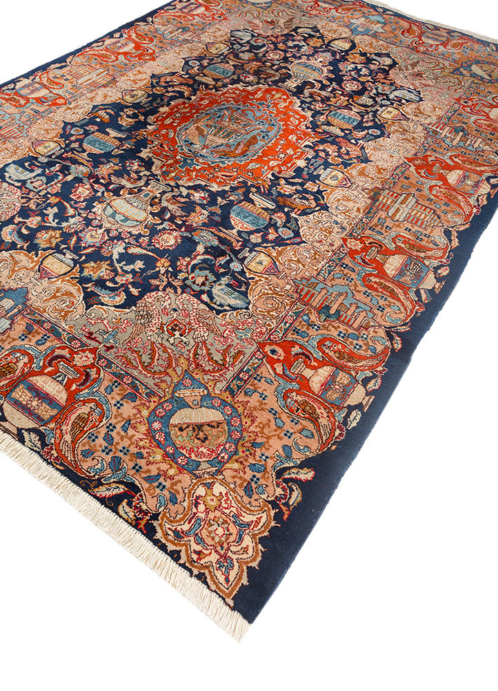 aalam blue wool hand knotted Rug - FoldShot