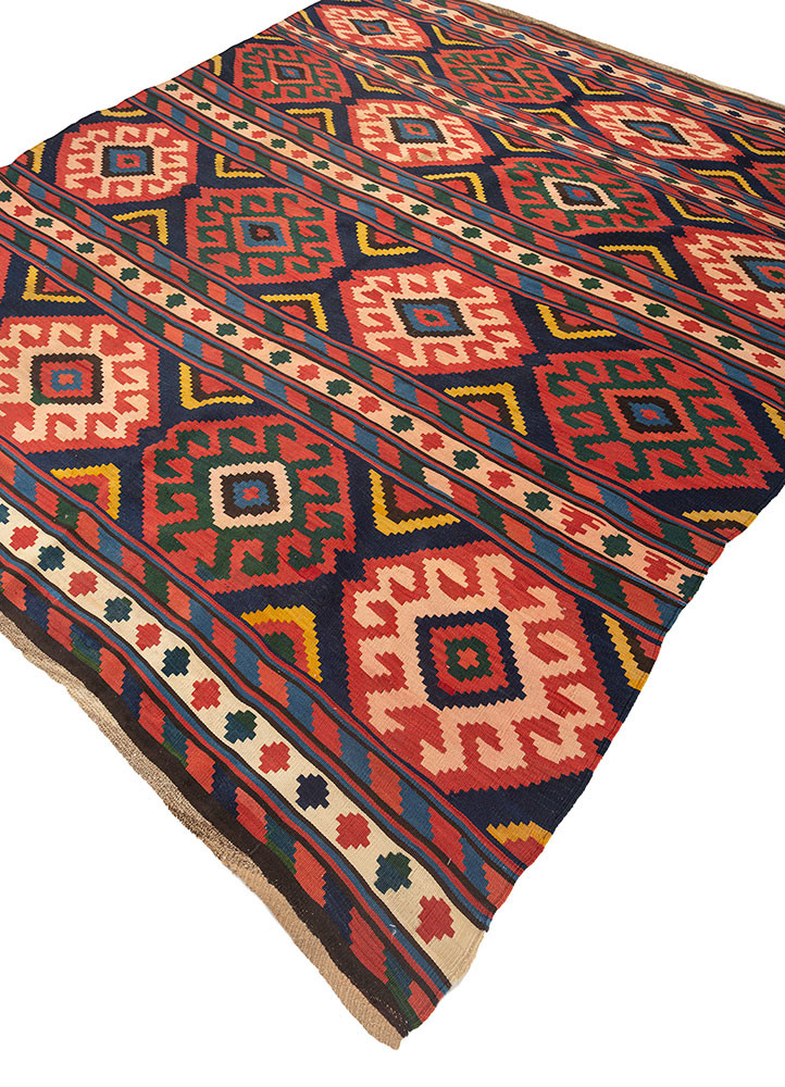 nayaab blue wool flat weaves Rug - FoldShot nayaab blue wool flat weaves Rug - FoldShot
