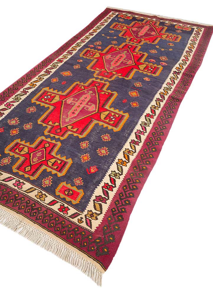 nayaab blue wool flat weaves Rug - FoldShot