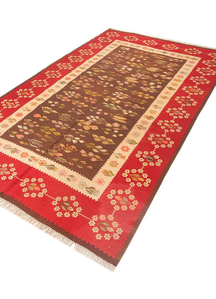 nayaab beige and brown wool flat weaves Rug - FoldShot