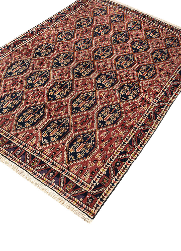 aalam red and orange wool hand knotted Rug - FoldShot aalam red and orange wool hand knotted Rug - FoldShot