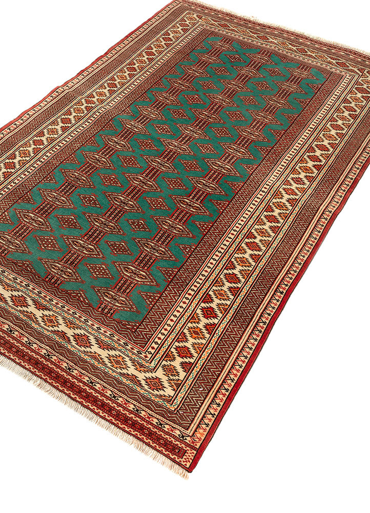 aalam green wool flat weaves Rug - FoldShot