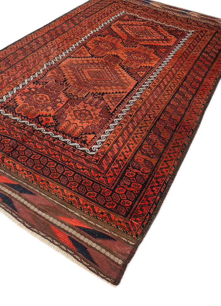 kiaan red and orange wool hand knotted Rug - FoldShot