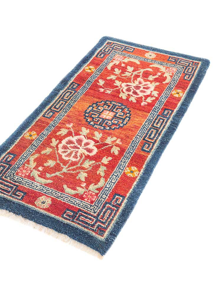 pechino red and orange wool hand knotted Rug - FoldShot