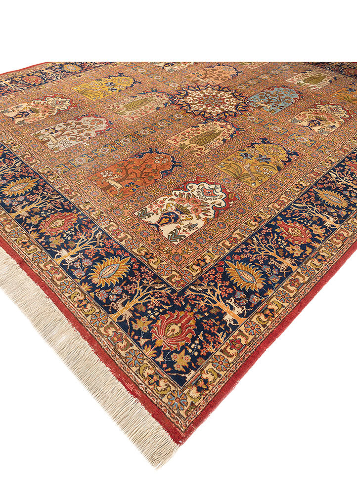 aalam red and orange wool hand knotted Rug - FoldShot aalam red and orange wool hand knotted Rug - FoldShot