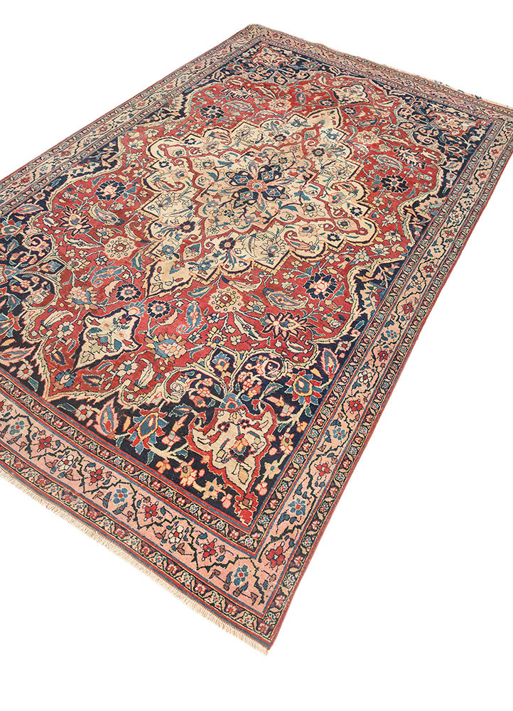 aalam red and orange wool hand knotted Rug - FoldShot aalam red and orange wool hand knotted Rug - FoldShot