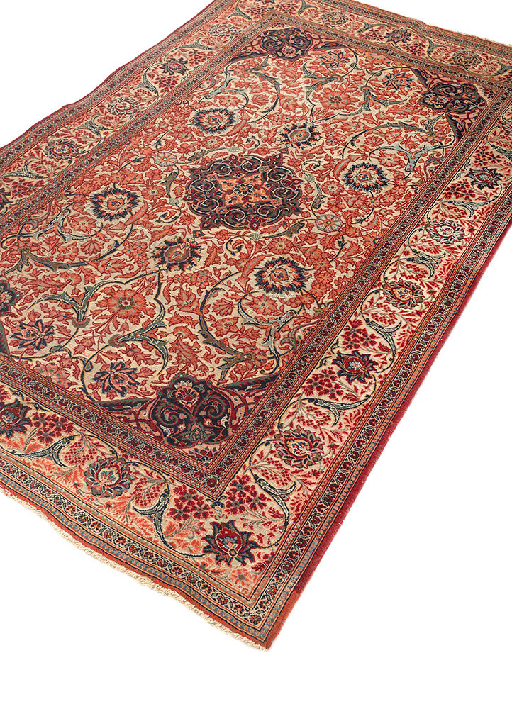 aalam red and orange wool hand knotted Rug - FoldShot aalam red and orange wool hand knotted Rug - FoldShot