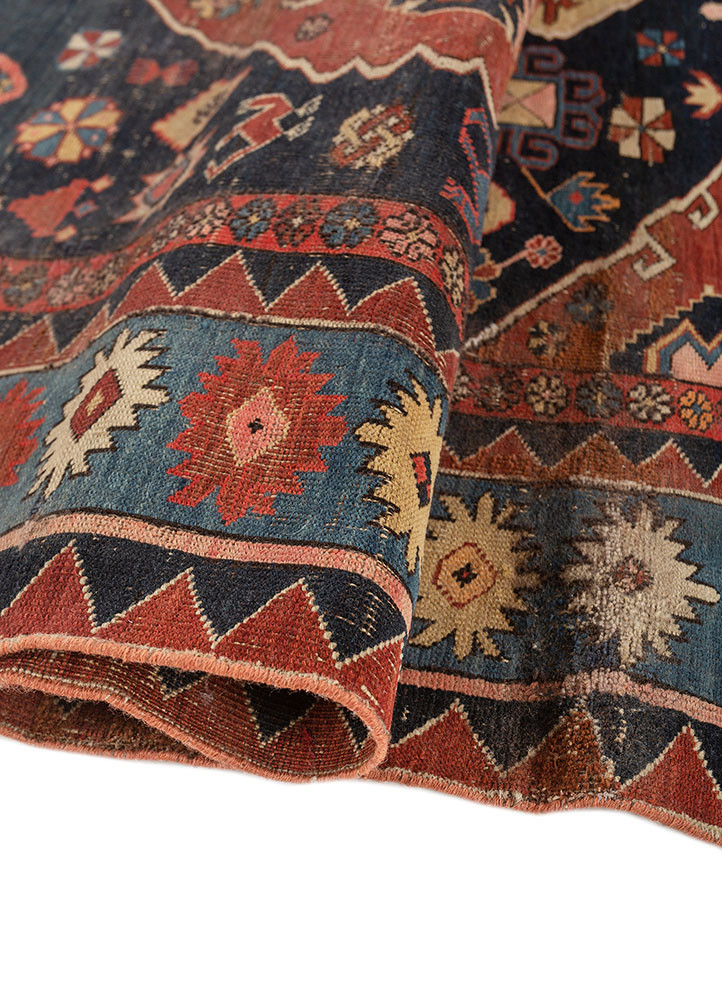 aalam blue wool hand knotted Rug - FoldShot