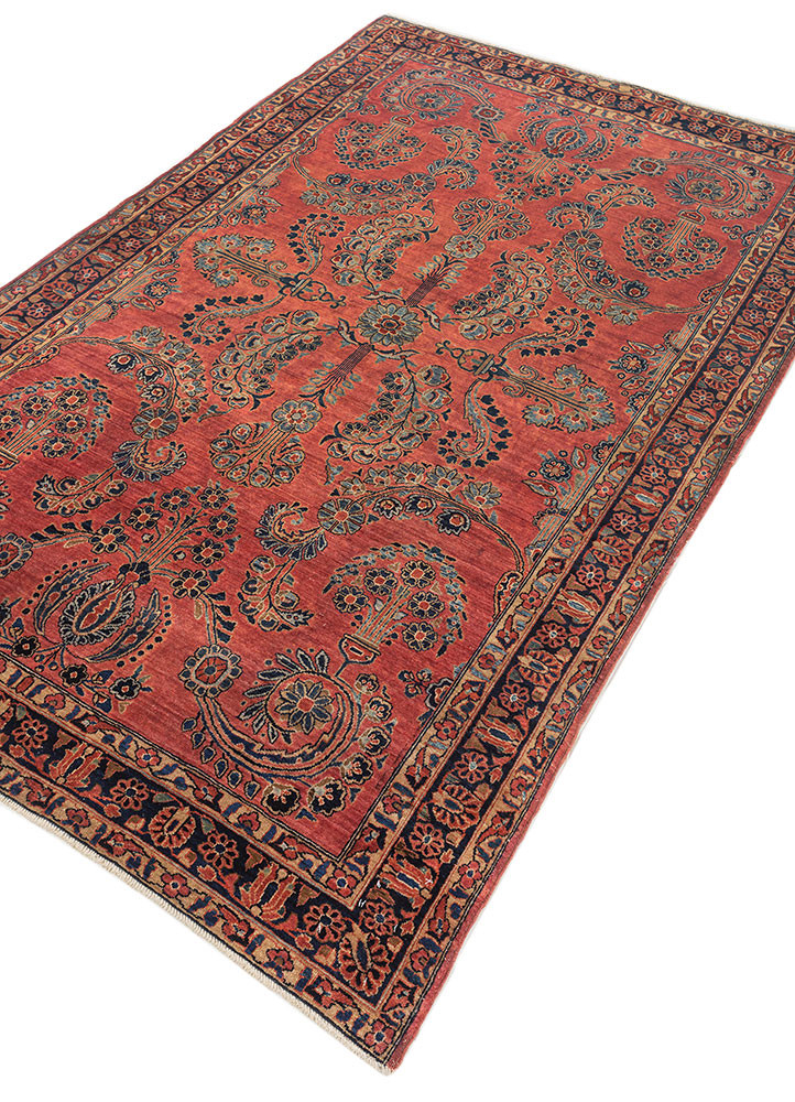 aalam red and orange wool hand knotted Rug - FoldShot aalam red and orange wool hand knotted Rug - FoldShot