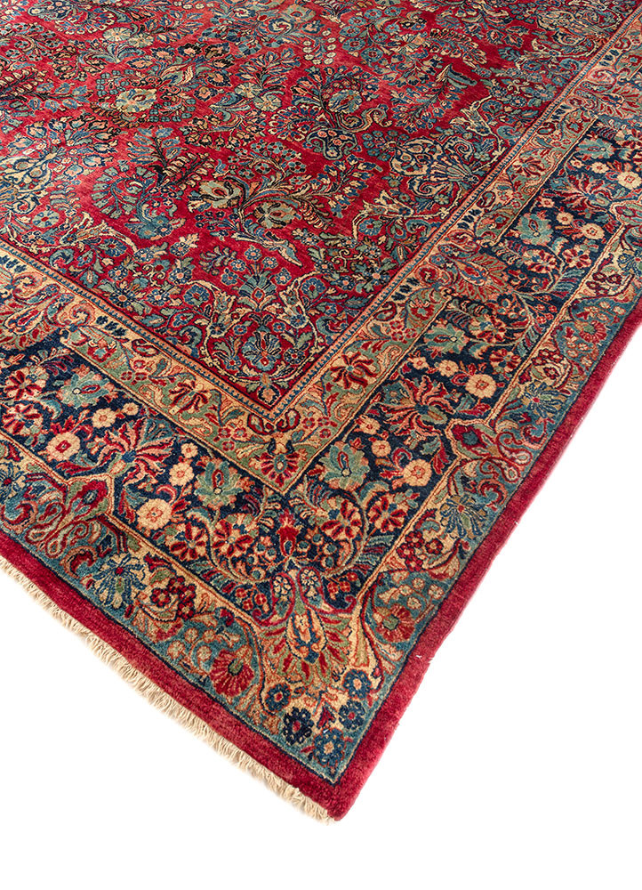 aalam red and orange wool hand knotted Rug - FoldShot aalam red and orange wool hand knotted Rug - FoldShot