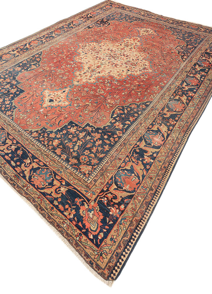 aalam red and orange wool hand knotted Rug - FoldShot aalam red and orange wool hand knotted Rug - FoldShot