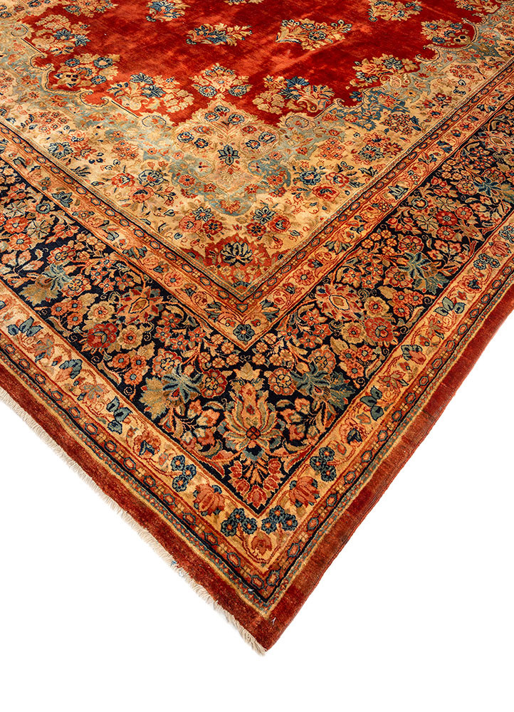aalam red and orange wool hand knotted Rug - FoldShot aalam red and orange wool hand knotted Rug - FoldShot