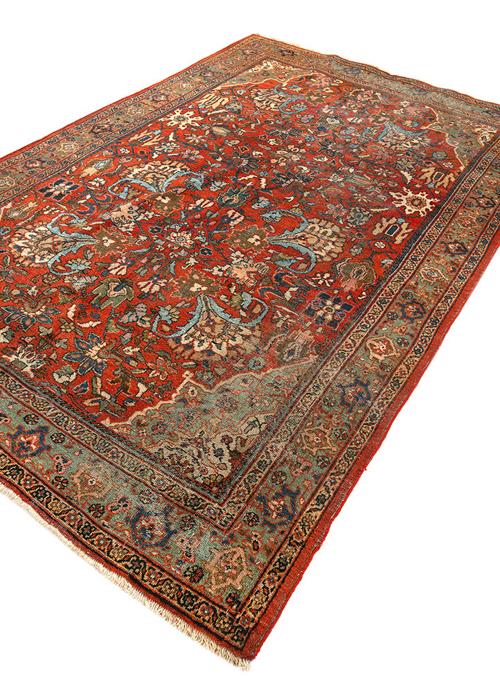 aalam red and orange wool hand knotted Rug - FoldShot aalam red and orange wool hand knotted Rug - FoldShot