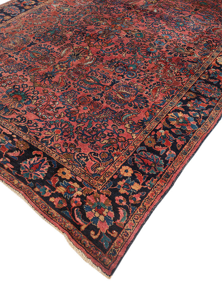 aalam red and orange wool hand knotted Rug - FoldShot