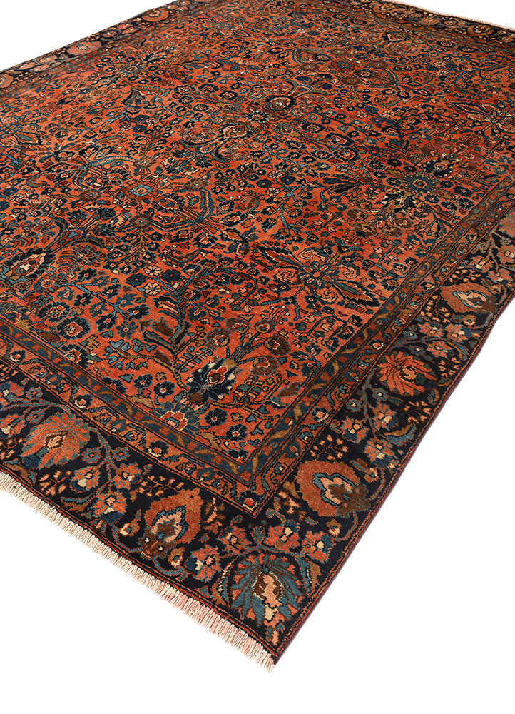 aalam red and orange wool hand knotted Rug - FoldShot