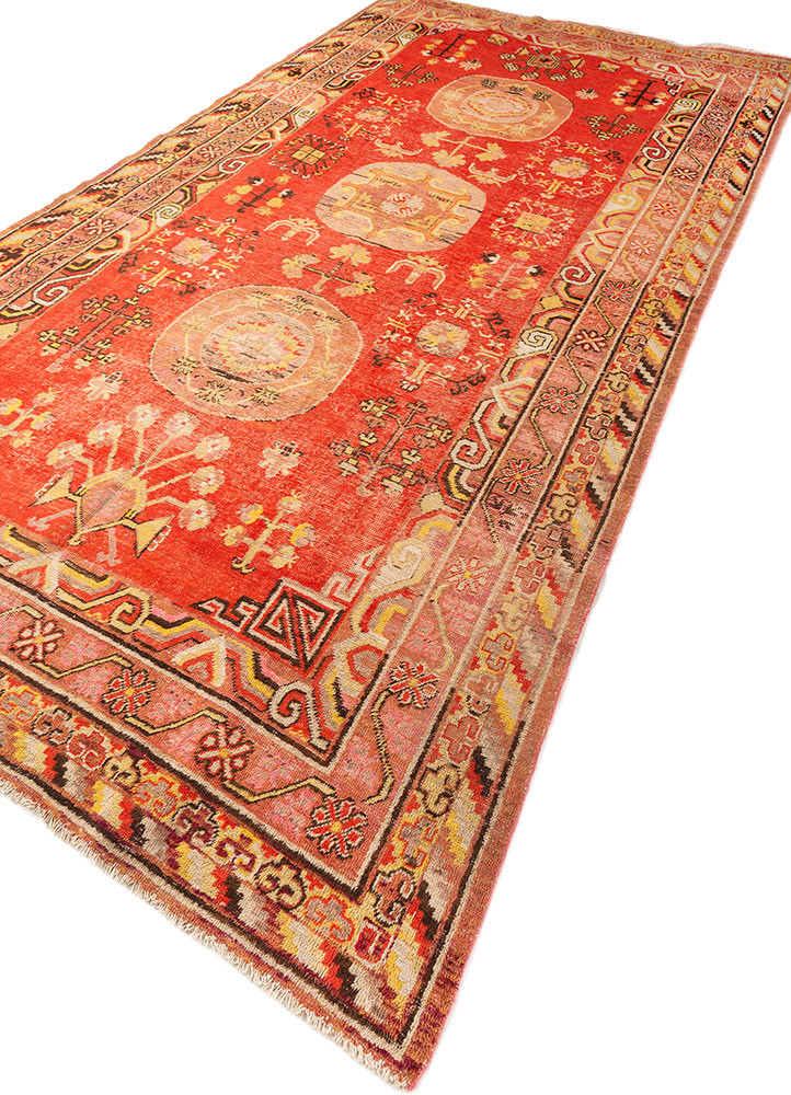 aalam red and orange wool hand knotted Rug - FoldShot aalam red and orange wool hand knotted Rug - FoldShot