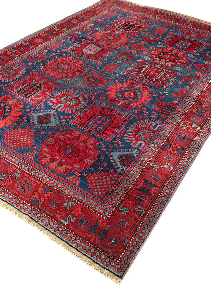 aalam red and orange wool hand knotted Rug - FoldShot aalam red and orange wool hand knotted Rug - FoldShot