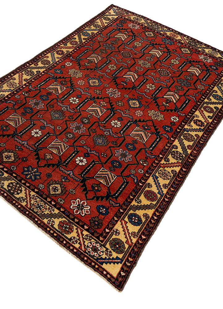 aalam red and orange wool hand knotted Rug - FoldShot aalam red and orange wool hand knotted Rug - FoldShot
