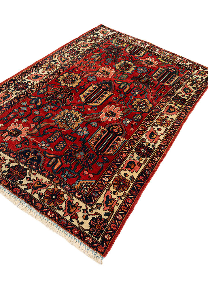 aalam red and orange wool hand knotted Rug - FoldShot aalam red and orange wool hand knotted Rug - FoldShot