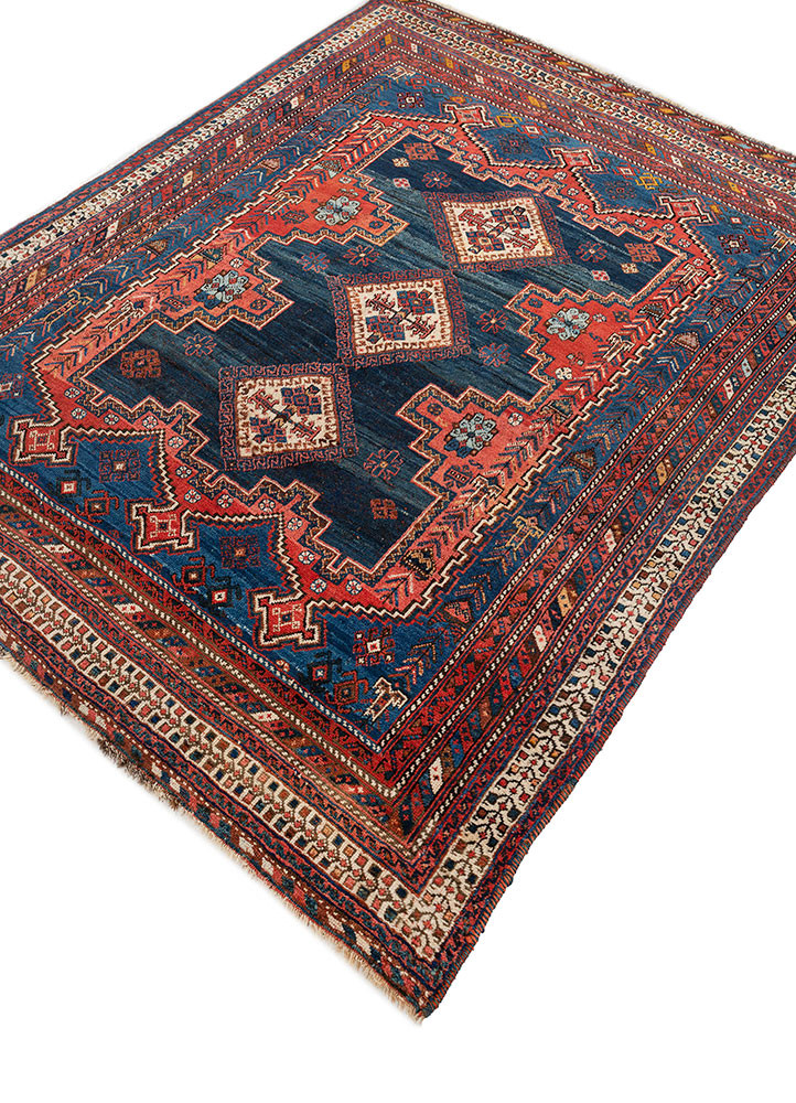 aalam blue wool hand knotted Rug - FoldShot