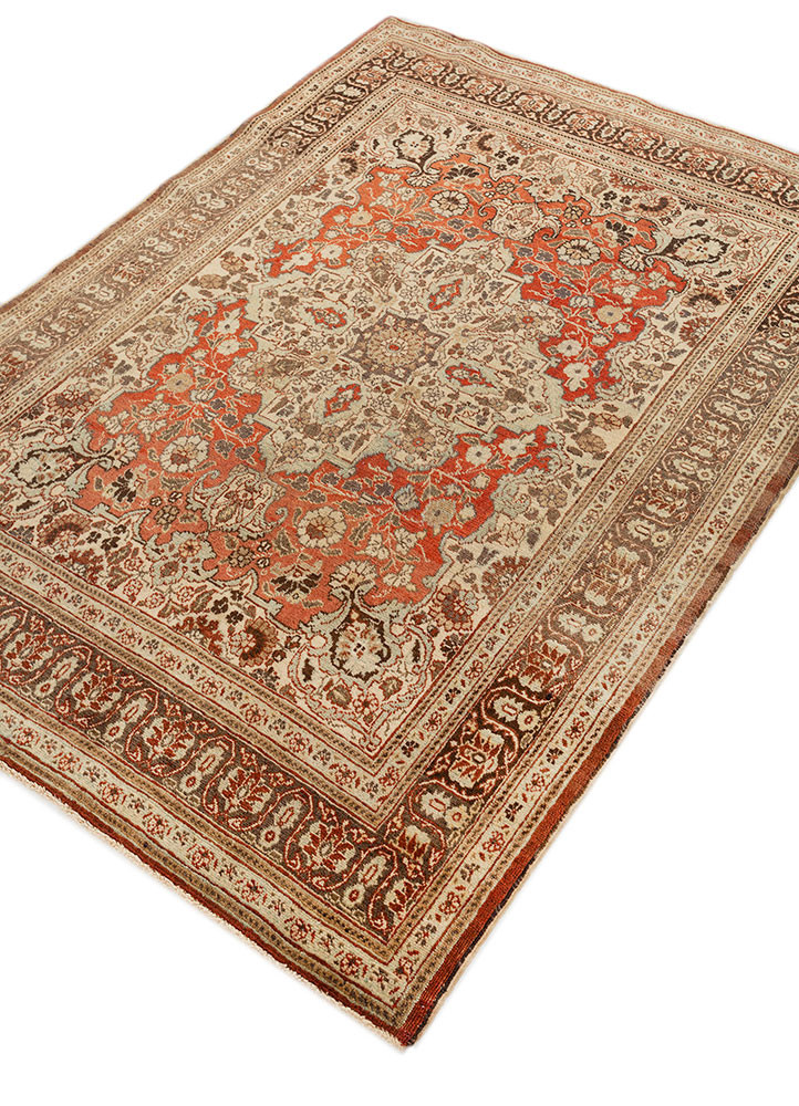 aalam red and orange wool hand knotted Rug - FoldShot aalam red and orange wool hand knotted Rug - FoldShot